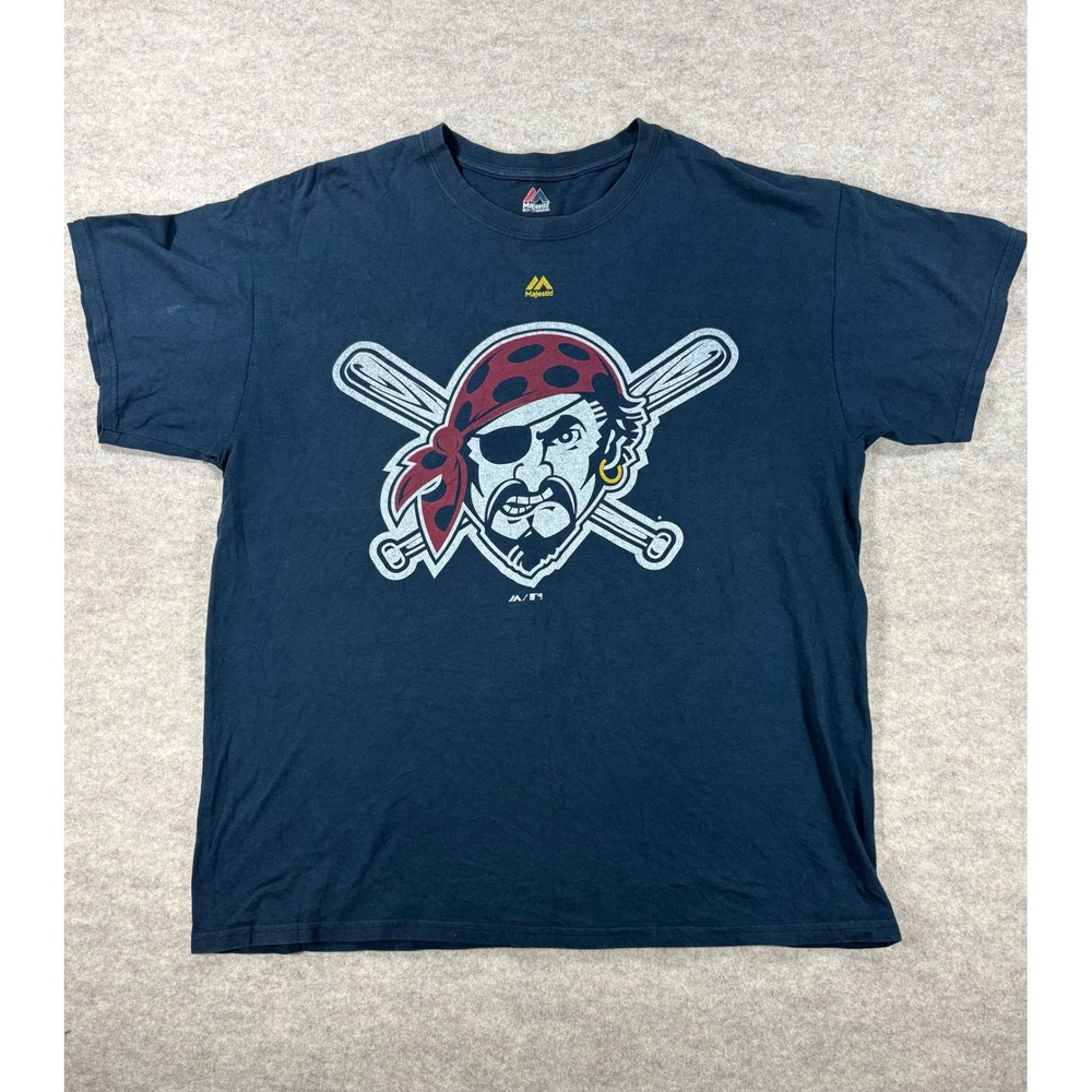 Majestic Pittsburgh Pirates MLB Graphic T-Shirt Mens Large Navy Blue Tee